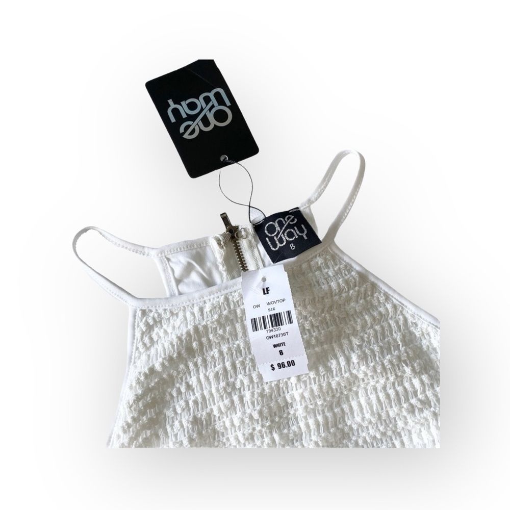 new LF One Way ✌︎︎ Festival Crochet Halter Spaghetti Strap Crop Top ✌︎︎ White - Picture 4 of 15